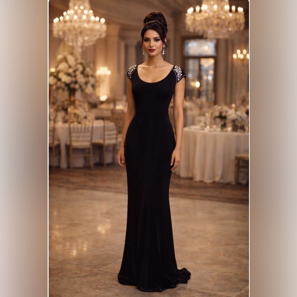Anne Dresses & Skirts - Black Maxi Evening Gown with Embellished Shoulders